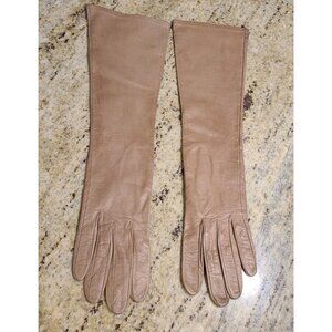 Vintage Size XS-S 6 1/4 Brown Soft Leather Formal 15" Long Gloves Lined